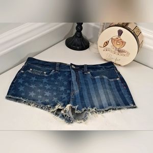 PINK Victoria's Secret Cheeky Cut Off Dark Wash American Flag Shorts Sz 6 NWT